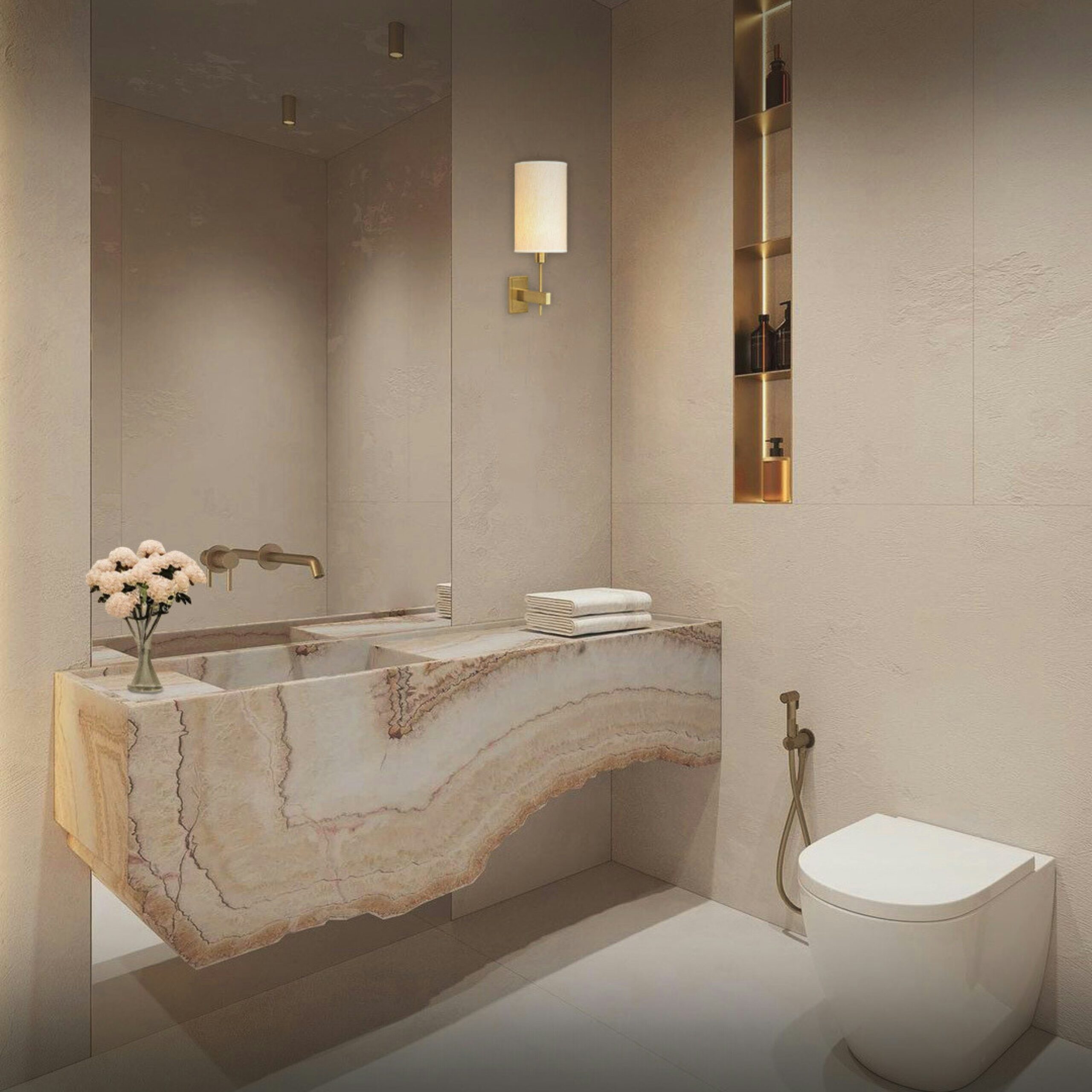 bagno stile contemporaneo marmo e ceramica bianca