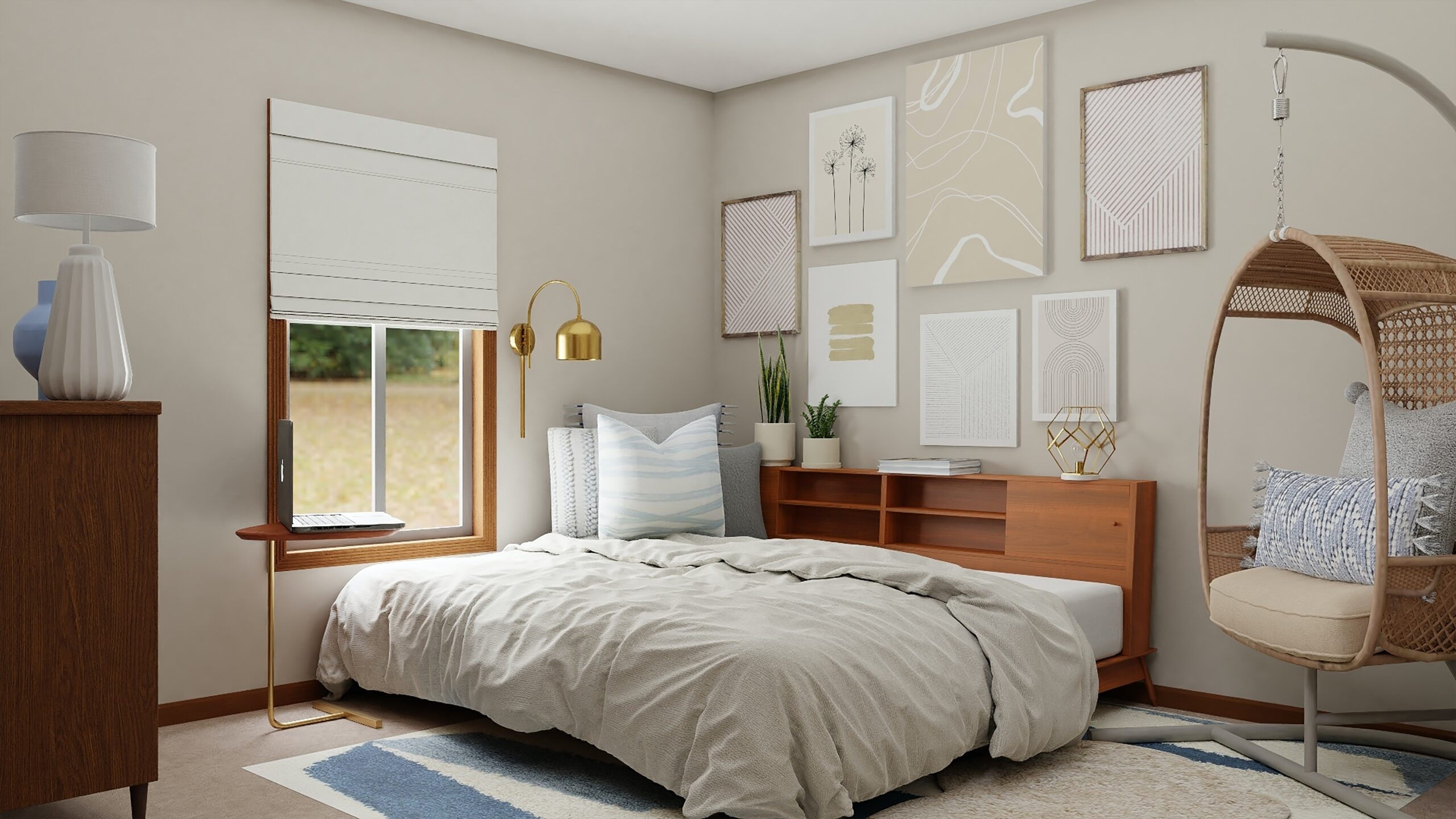 idee per testiera letto con vani a giorno e vani chiusi in stile boho chic
