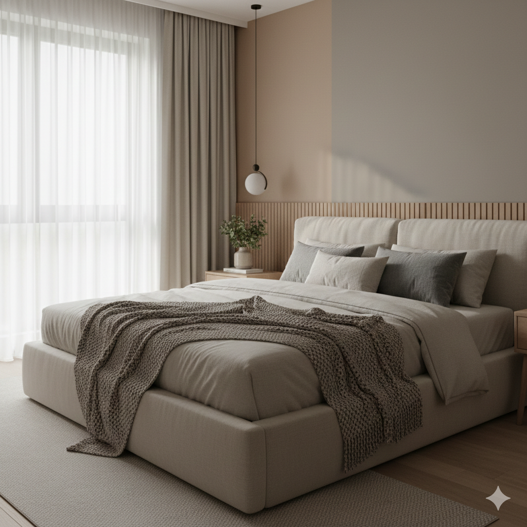 camera da letto in stile contemporaneo in colori neutri