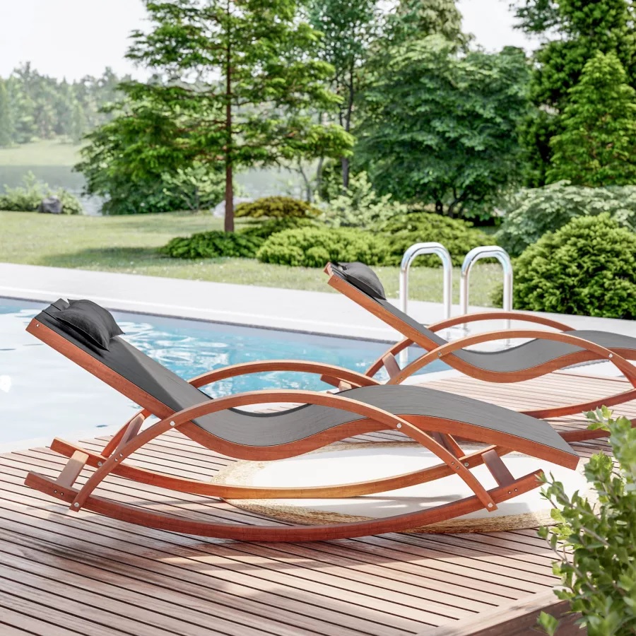 Lettino da giardino 165x71h cm in legno con tetto mobile nero - Ranch