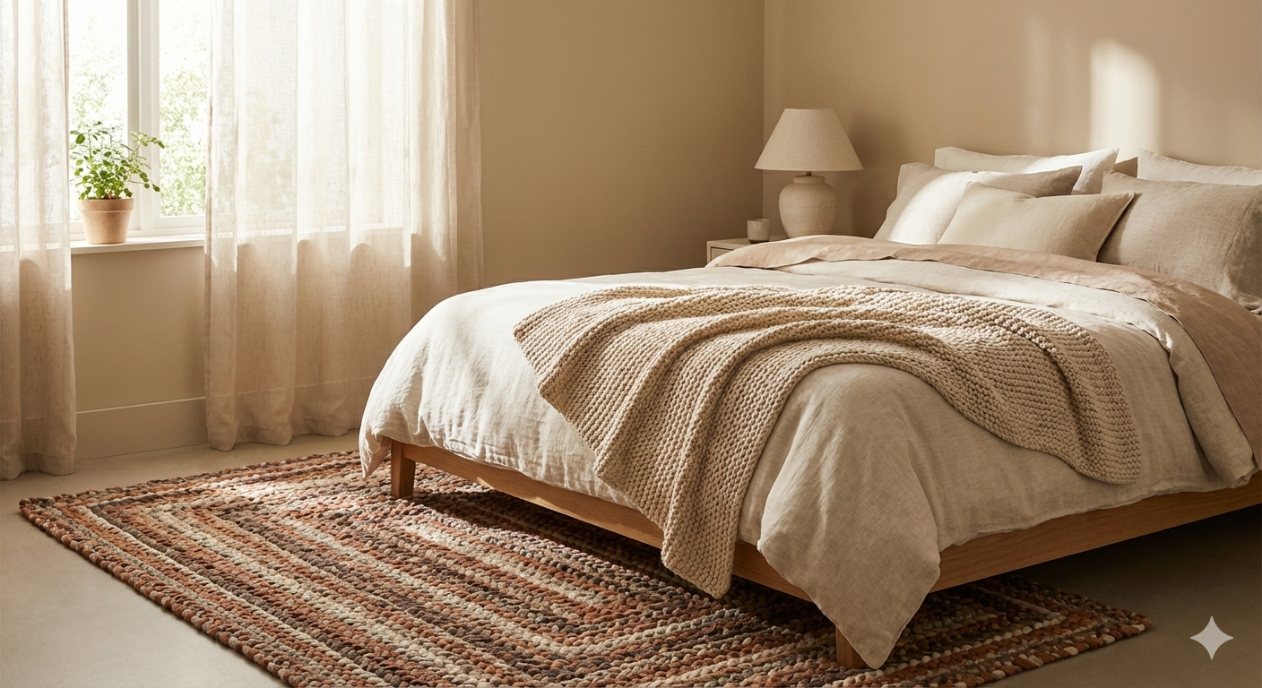 camera da letto con tappeto artigianale