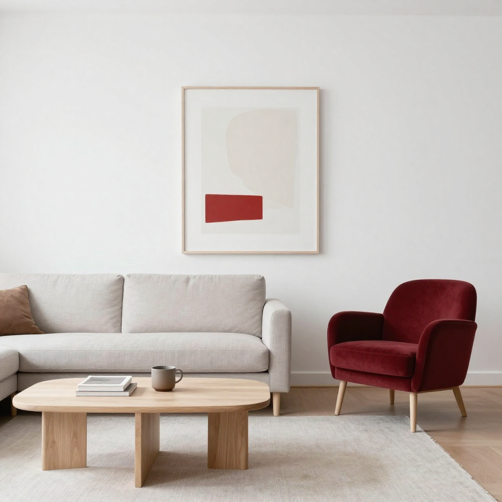 colori da abbinare al rosso in soggiorno contemporaneo bianco e neutro